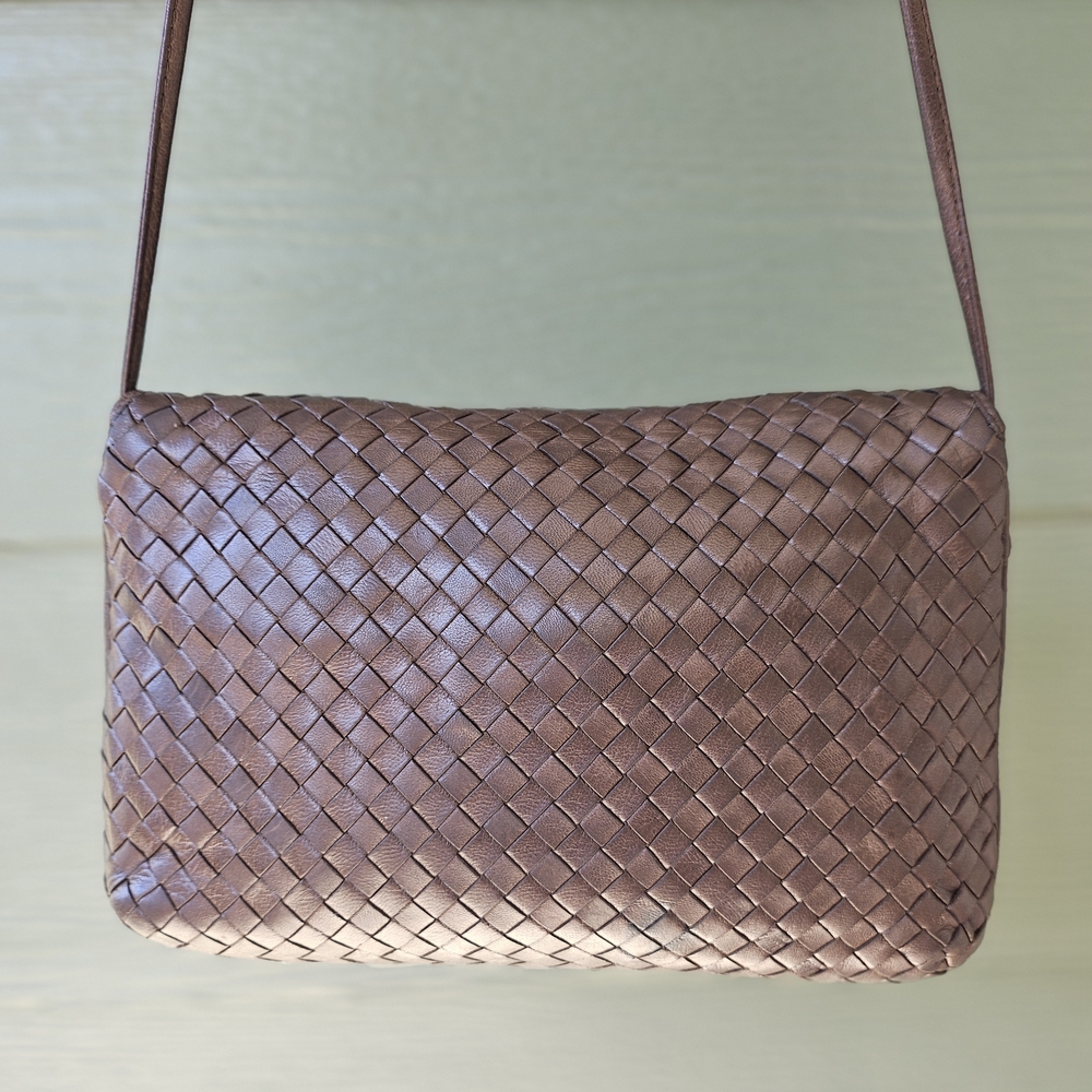 Vintage Cosci Hand Made In Italy Brown Woven Leather Crossbody Bag - Picture 5 of 9